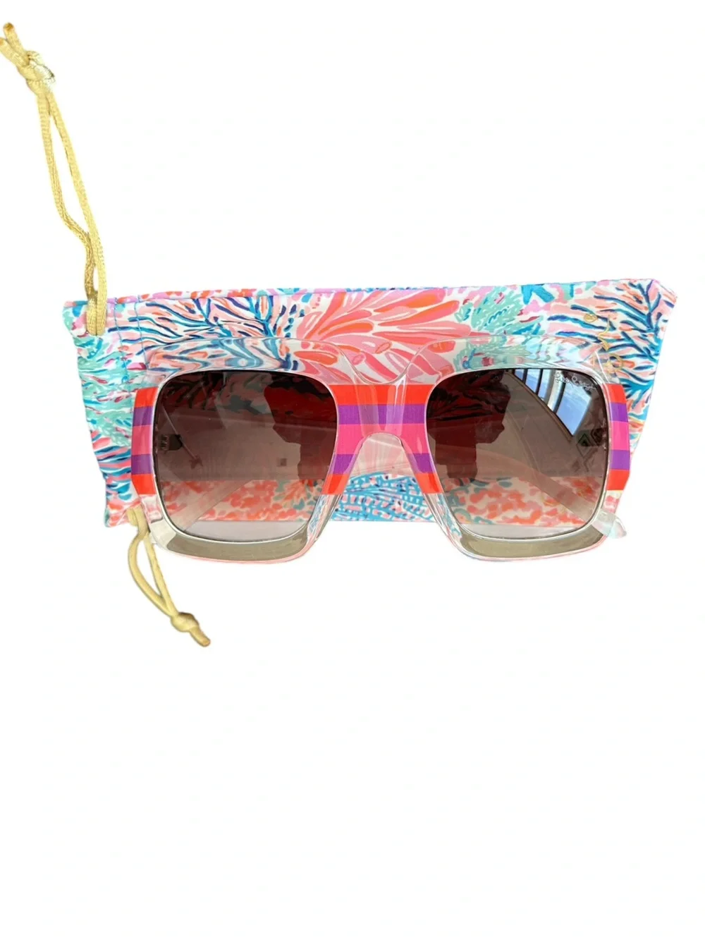 NEW Lilly Pulitzer Square Lens Sunglasses with Case Multi Splashdance One Size